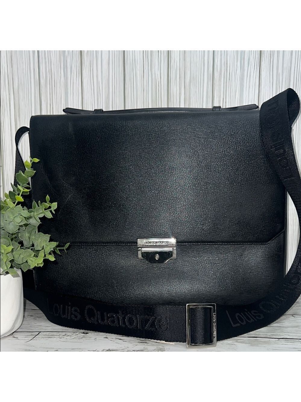 Louis Quatorze Black Leather Messenger Bag Crossbody Briefcase Satchel Laptop Wo - Picture 5 of 16